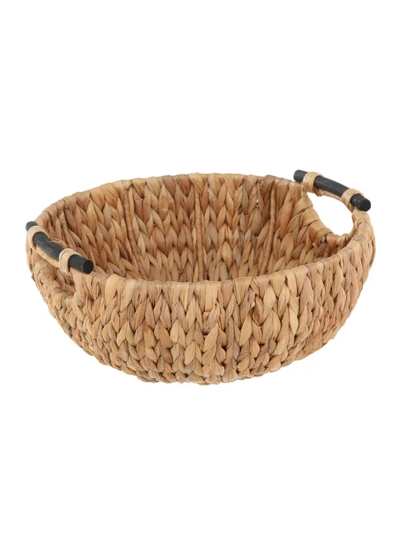 Mainstays Natural Woven Water Hyacinth Decorative Bowl with Wooden Handles