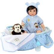 Reborn Baby Doll 18 inch Lifelike Baby Boy Doll with Monkey Gift Sets-8-Piece with a Baby Carrier/Bassinet