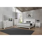 Modern Look White Finish 5pc King Size Bedroom Set Panel Bed Dresser Mirror Nightstand Wooden Furniture