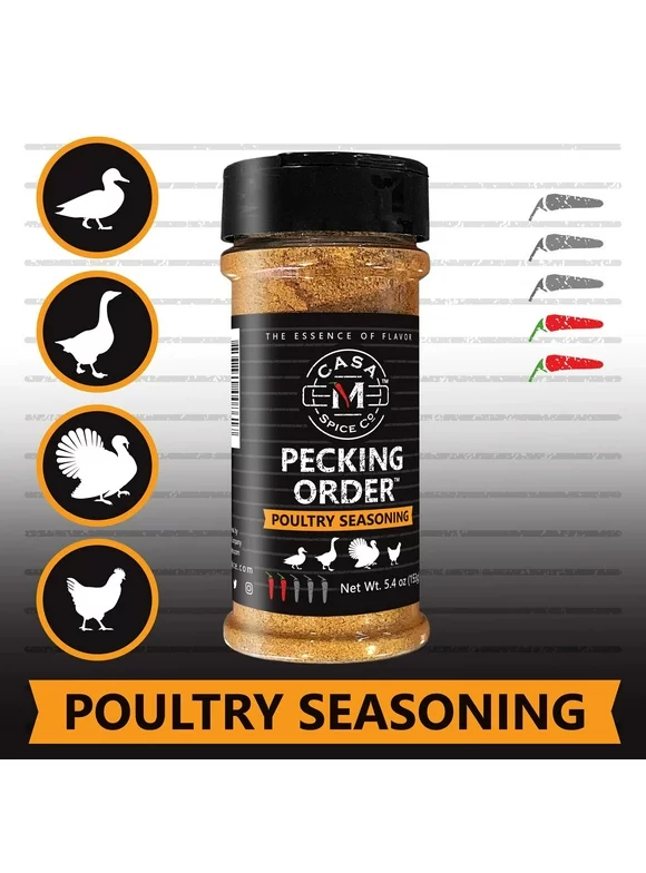 Casa M Spice Co Pecking Order Poultry Seasoning  Gourmet Poultry Rub Chicken Seasoning  Very Low Sodium  Low Salt  No MSG  Gluten Free  Duck Goose Turkey Spices and Seasonings