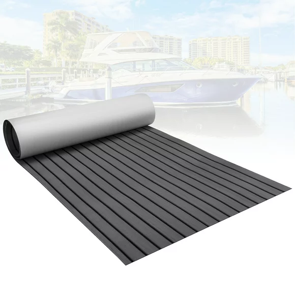 Boat Flooring EVA Foam Decking Sheet Faux Teak Marine Carpet 94.5"x35.4",Non-Slip Self-Adhesive Mat for Motorboat RV Yacht Kayak Swimming Pool,Deep Grey with Black Line