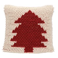 Nourison Home for the Holiday Christmas Tree Loops Ivory Red Decorative Square Throw Pillow, 20" x 20", Single Pillow