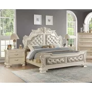 Off-White Finish Wood Queen Bed Set 3Pcs Traditional Cosmos Furniture Victoria