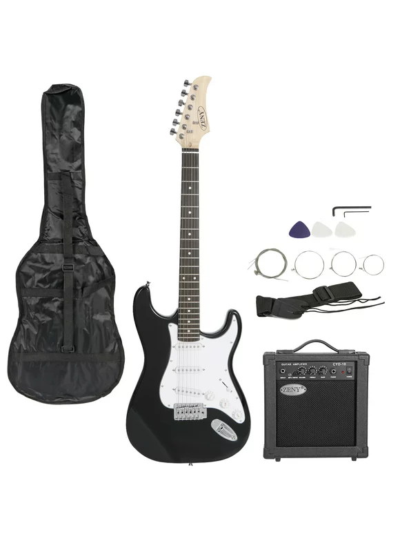 Zeny 39" Full Size Electric Guitar with Amp, Case and Accessoriese, Black