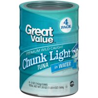 (12 Cans) Great Value Chunk Light Tuna in Water, 5 oz