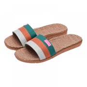 Wuffmeow Summer Flax Slippers Rainbow Color Flip Flops Women Men Linen Indoor Floor Shoes Casual Flat Sandals