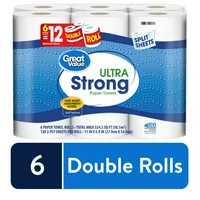 Great Value Ultra Strong Paper Towels, Split Sheets, 6 Double Rolls