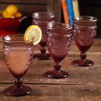 The Pioneer Woman Adeline 12-Ounce Footed Glass Goblets, Set of 4, Plum