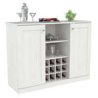 Inval Shaker 8-Shelf Kitchen Buffet Cabinet with Wine Storage, Washed Oak