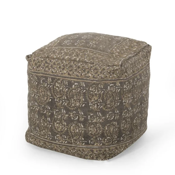 Noble House Cube Texture Fabric Pouf, Beige