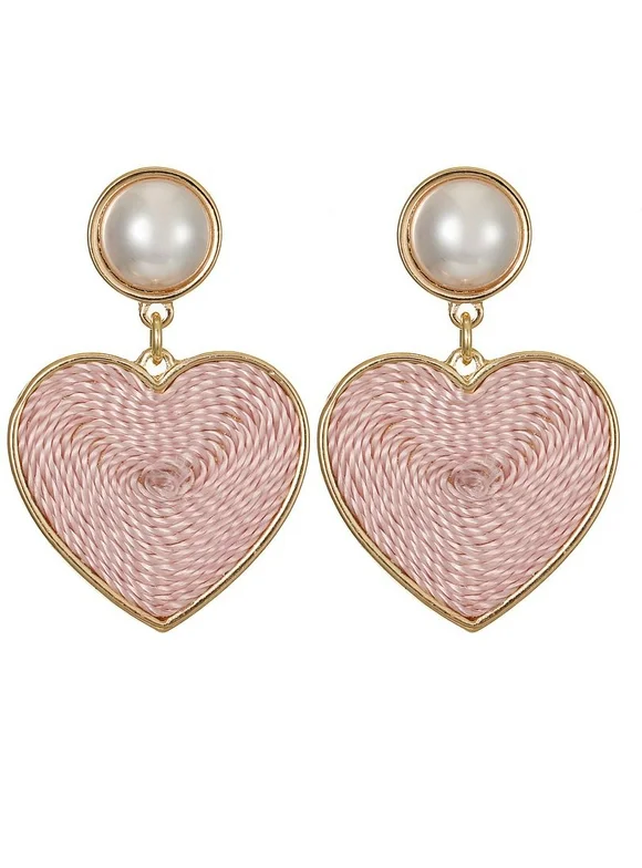 Time and Tru Women's Goldtone and Pink Heart Drop Earrings