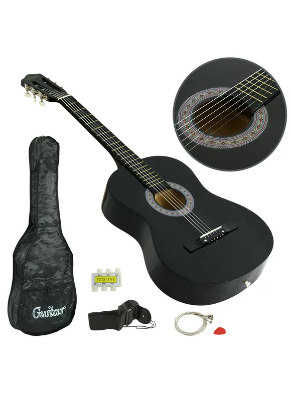 ZENY 38" New Beginners Acoustic Guitar with Case, Strap, Tuner and Pick, Black