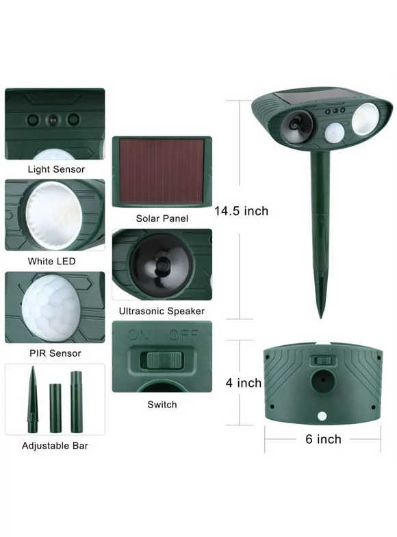 SUPERHOMUSE Outdoor Solar Dog and Cat Repellent Ultrasonic Waterproof Animal & Pest Repellent Deterrent Scarer with Powerful Flashing Light