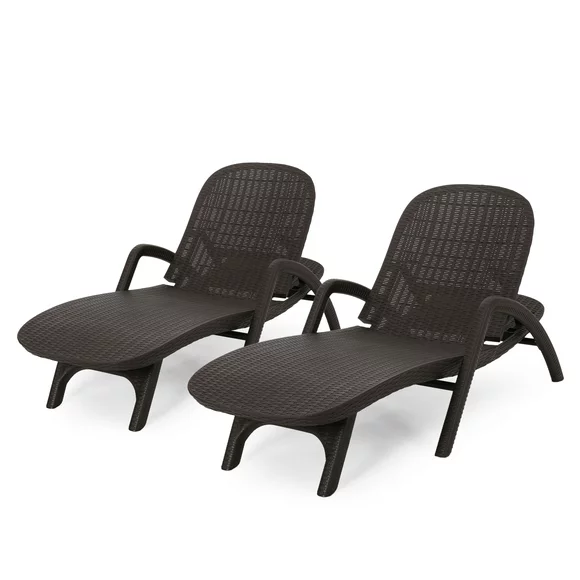 Keenan Outdoor Faux Wicker Chaise Lounges, Set of 2, Dark Brown