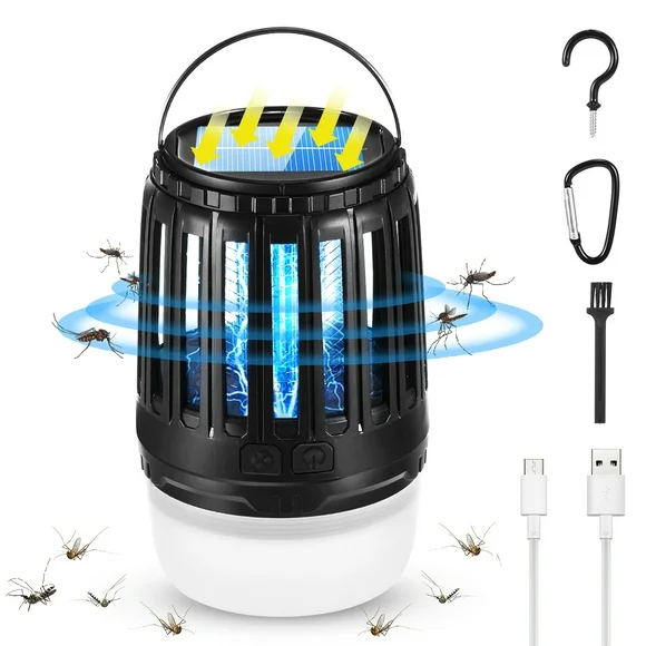 Zacro Bug Zapper Indoor Outdoor, Solar Powered Mosquito Killer Lamp Waterproof Electric Fly Trap Zapper Insect Killer, USB Rechargeable