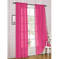 Decotex 2 Piece Sheer Voile Light Filtering Rod Pocket Window Curtain Panel Drape Set Available in a Variety of Sizes and Colors (54" X 120", Hot Pink)
