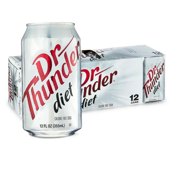 Great Value Dr Thunder Diet Calorie Free Soda Pop, 12 fl oz, 12 Pack Cans