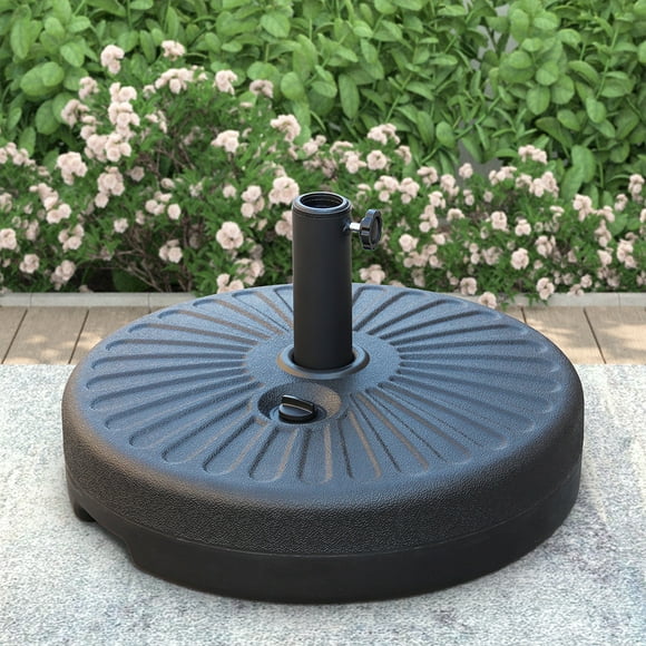 Abble 46 lbs Black Round Plastic and Steel Patio Umbrella Base with Free Standing