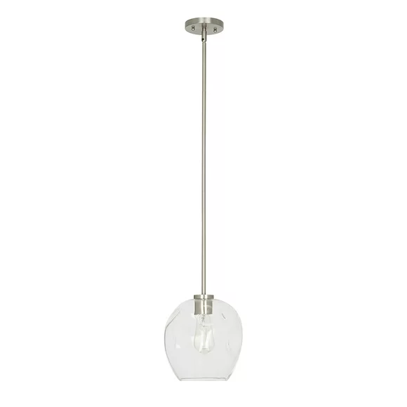 Cresswell Lighting 9" Modern Brushed Nickel Clear Glass Round Mini Pendant Ceiling Light