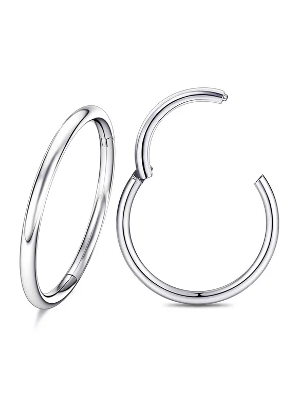 Hoop Nose Ring Surgical Steel Septum Body Piercing Nose Jewelry 18G，Diameter 10mm Silver(2Pcs)