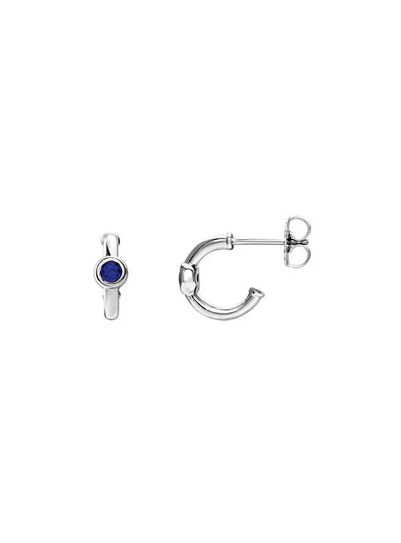 14K White Chatham Created Blue Sapphire J-Hoop Earrings