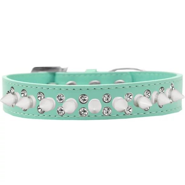 Double Crystal And White Spikes Dog Collar Size Size 12 Aqua