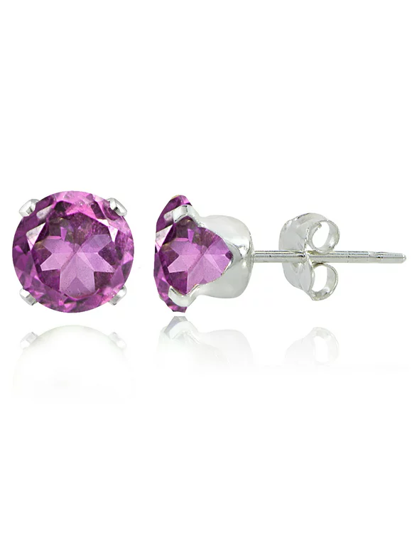 Sterling Silver 2.1ct Created Pink Sapphire Stud Earrings, 6mm