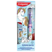 Colgate Kids Toothpaste, Manual and Battery Kids Toothbrushes with Toothbrush Cover Gift Set, Unicorn, 4 Pc