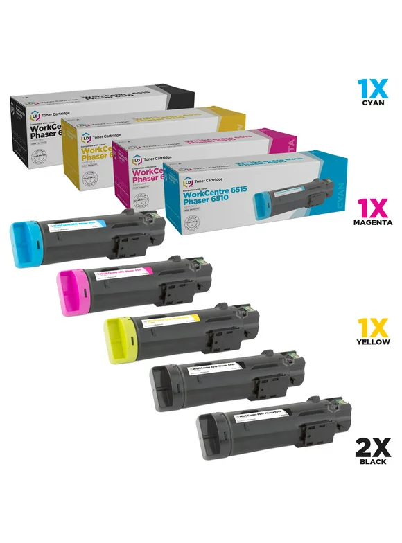 LD Compatible Replacements for Xerox Phaser 6510 & WorkCentre 6515 High Yield Toner Cartridges: 2 106R03480 Black, 1 106R03477 Cyan, 1 106R03478 Magenta, 1 106R03479 Yellow 5-Pack