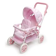 Badger Basket Folding Double Doll Front-to-Back Stroller - Pink/Gingham - Fits American Girl, My Life As & Most 18" Dolls