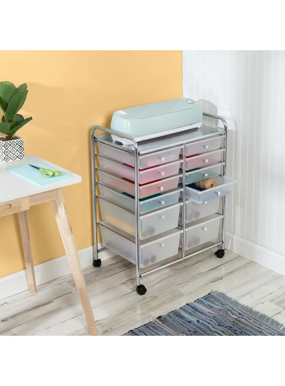Honey-Can-Do Plastic 12-Drawer Rolling Craft Craft or Office Cart, Clear/Chrome
