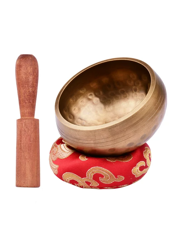Tibetan Singing Bowl Set with 8cm/3inch Handmade Metal Sound Bowl & Soft Cushion & Wooden for Meditation Sound Chakra Healing Yoga Relaxation