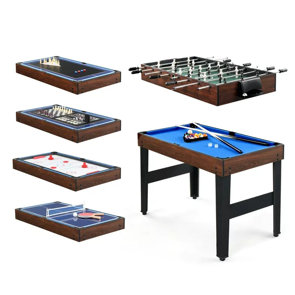 PEXMOR 10 in 1 Multi Game Table for Adults, Combo Board Game Table for Game Room, 48" Combination Game Table w/Hockey, Foosball, Pool, Shuffleboard, Ping Pong, Chess, Checkers, Bowling, Backgammon