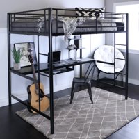 Manor Park Metal Full Size Loft Bed with Workstation - Black