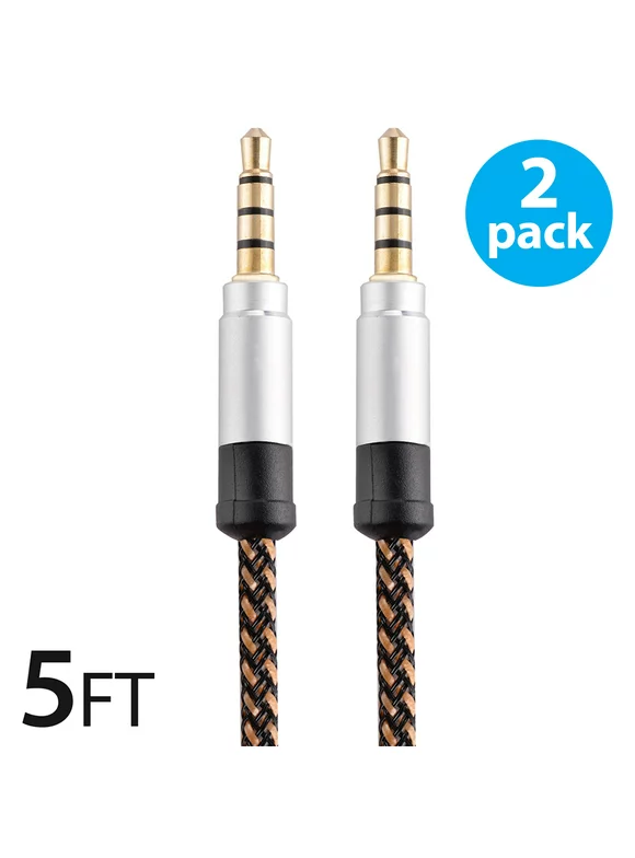 5-Pack 3.5Mm Male To Male Audio Cable by FREEDOMTECH 5FT Universal Auxiliary Cord 3.5mm Male to Male 90 Degree Audio Aux Cable 3.5mm Connector for iPods iPhones iPads Galaxy Home Car Stereos Black