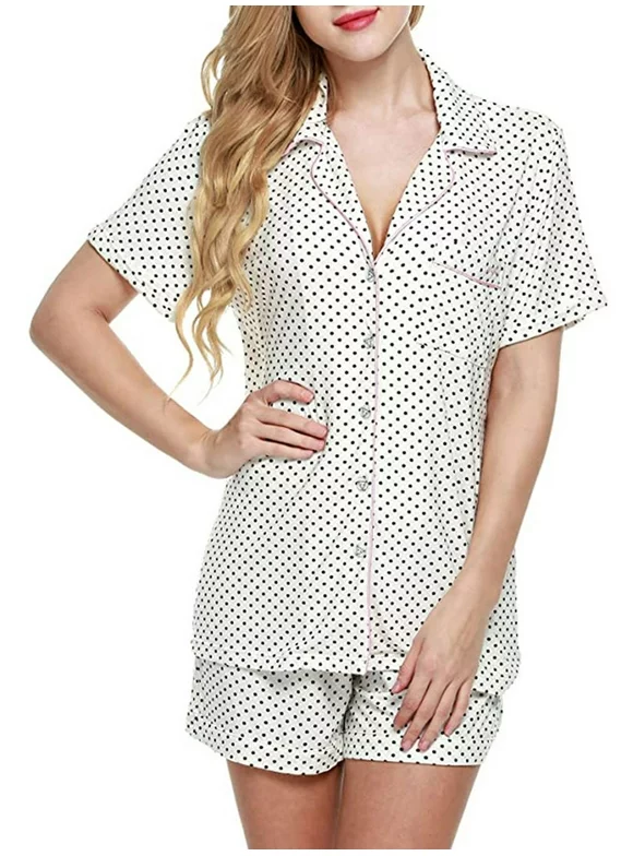 Calsunbaby Summer Women Sleepwear Cute Cotton 2pcs Pajamas Set Short Sleeve Tops Shorts Nightgown White XXL