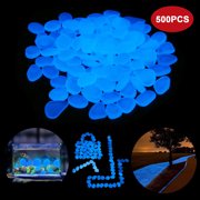 500PCS Glow in The Dark Pebbles Stones, Luminous Pebbles Glowing Decorative Stones, Garden Pebbles Rocks for Indoor and Outdoor Walkways Garden Driveway Large Bag Powered by Light and Solar (Blue)
