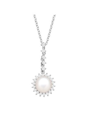Necklace White Freshwater Pearls Sterling Silver with Cubic Zirconia