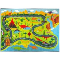 KC CUBS Playtime Collection Dinosaur Dino Safari Road Map Educational Learning Area Rug Carpet for Kids and Children Bedrooms and Playroom (3'3" x 4'7")