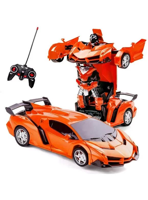 Transforming RC Car Robot Toy , Remote Control Car Toy w/ LED Lights & Sounds & Gesture Sensing , 1:18 Scale 360°Rotating Drifting Race Car，Best Gift for Kids