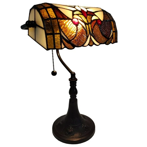 Tiffany Style Vintage Banker Lamp - 16" Tall