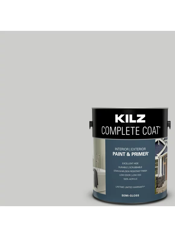 KILZ Complete Coat Paint & Primer, Interior/Exterior, Semi-Gloss, Silverado, 1 Gallon
