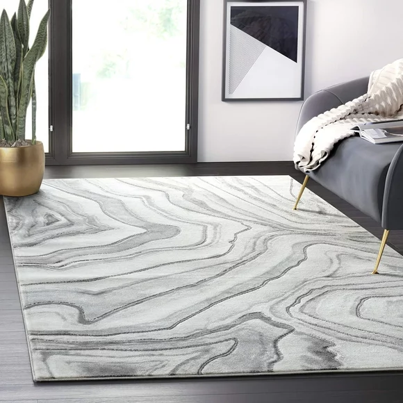 Abani Luna Collection Agate Stone Lines 6' x 9' Grey Silver Modern Area Rug