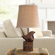 360 Lighting Cottage Accent Table Lamp 15 1/2" High Bronze Crackle Bird Burlap Hardback Shade for Bedroom Bedside Nightstand