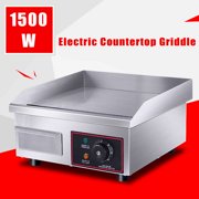 1500W Commercial Electric Countertop Griddle Flat Top Stainless Steel Adjustable Temp Control Restaurant Grill BBQ 14'' x 16''x 8''