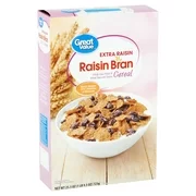 Great Value, Raisin Bran Extra Raisin Breakfast Cereal, 25.5 oz