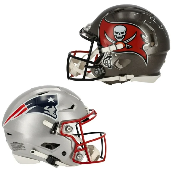 Tom Brady Tampa Bay Buccaneers & New England Patriots Autographed Half & Half Riddell Speed Authentic Helmet - Signature