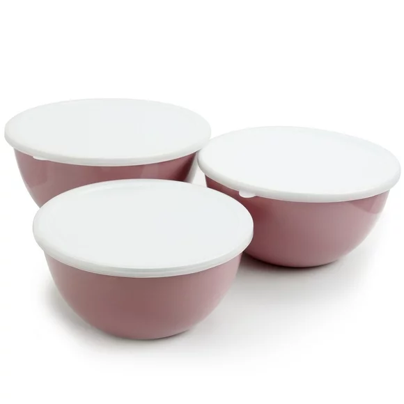Gibson Cafe Vibes 3 Piece Stack-able Mixing Bowl Set with Lids in Lavender