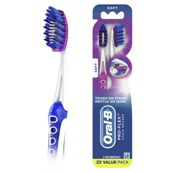 Oral-B Pro-Flex Stain Eraser Manual Toothbrush, Soft, 2 Count