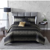 Mainstays Metallic Stripes-Black/Gold 7 Pc Comforter Set, Full/Queen